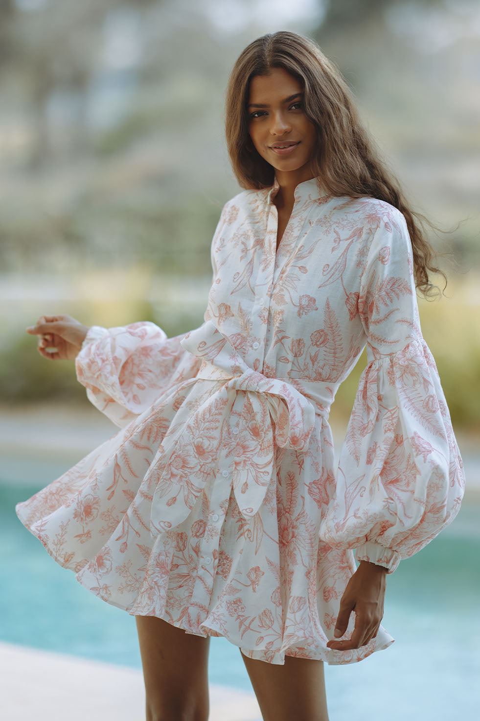 TESSA LINEN MINI DRESS - BLOOMING BLUSH