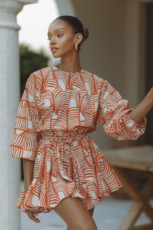 ZILPAH COTTON MINI DRESS - RUST MIRAGE