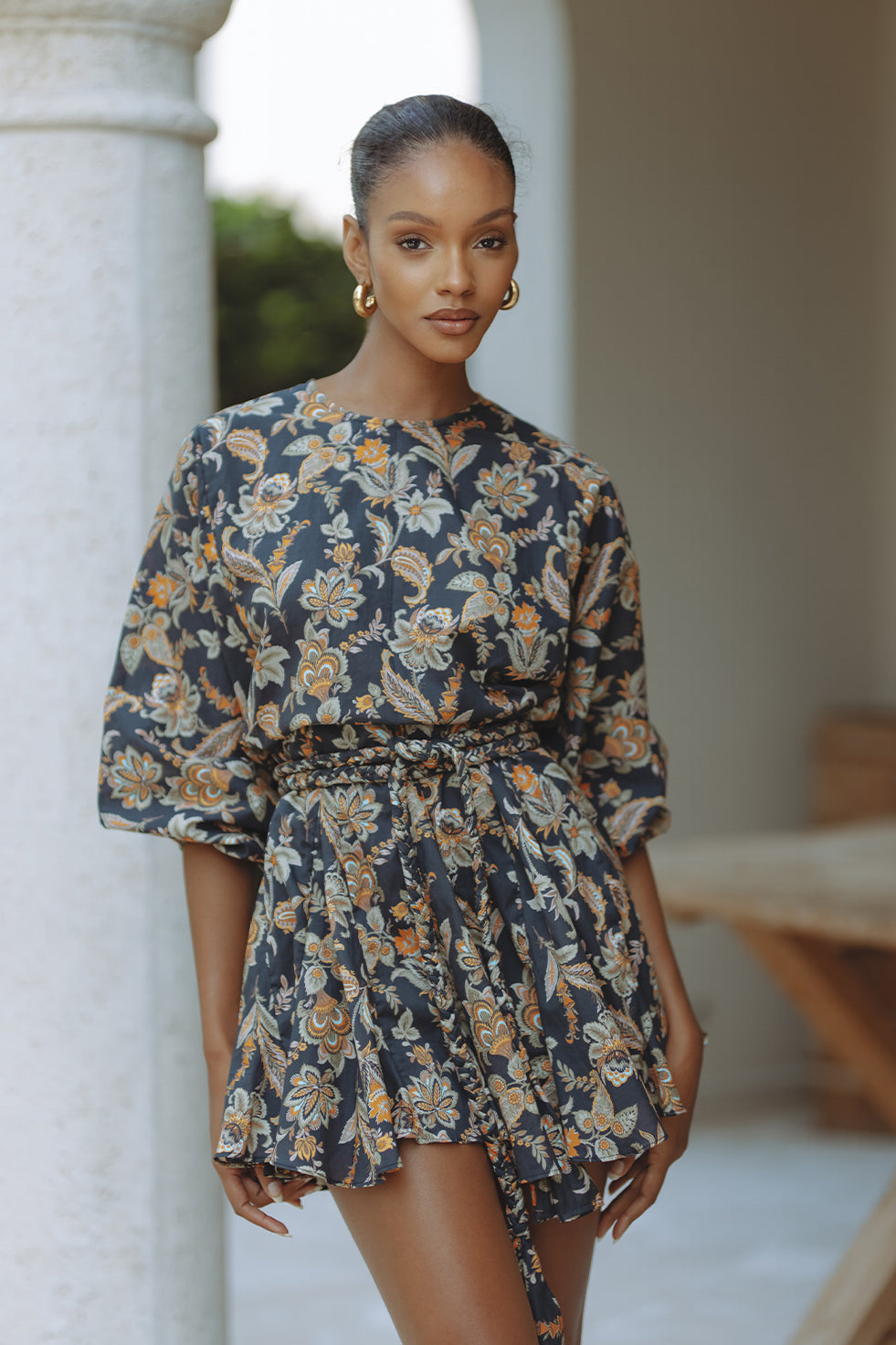 ZILPAH COTTON MINI DRESS - FLORAL BOHEME