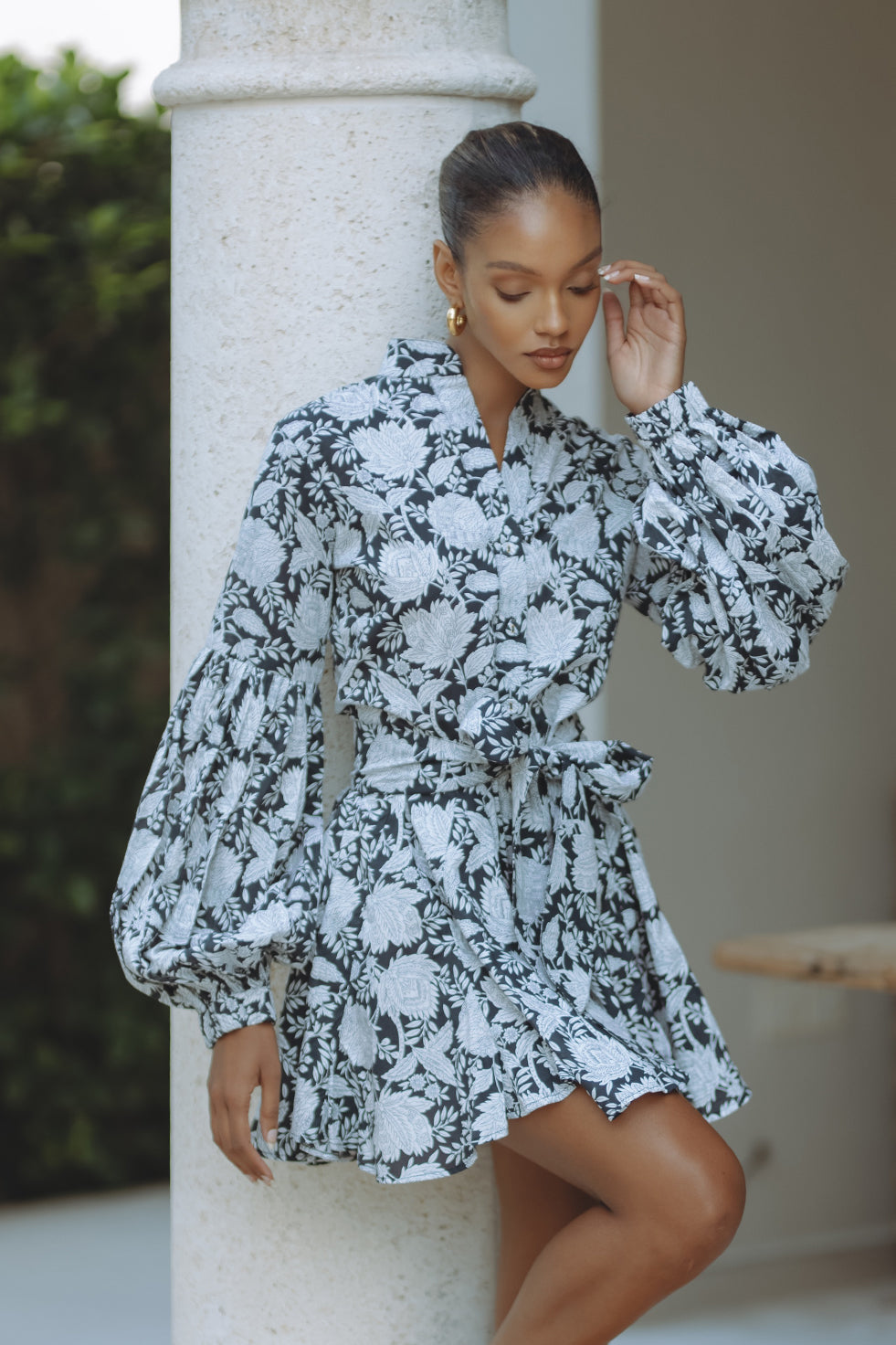 TESSA COTTON MINI DRESS - BOTANIC ETCH