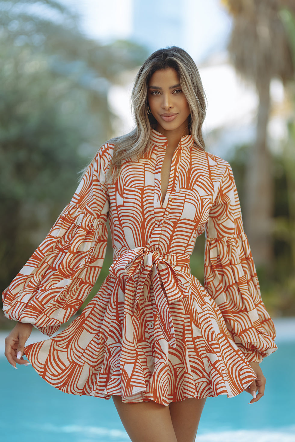 TESSA COTTON MINI DRESS - RUST MIRAGE