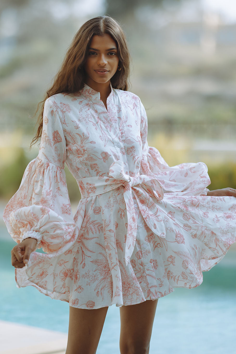 TESSA LINEN MINI DRESS - BLOOMING BLUSH