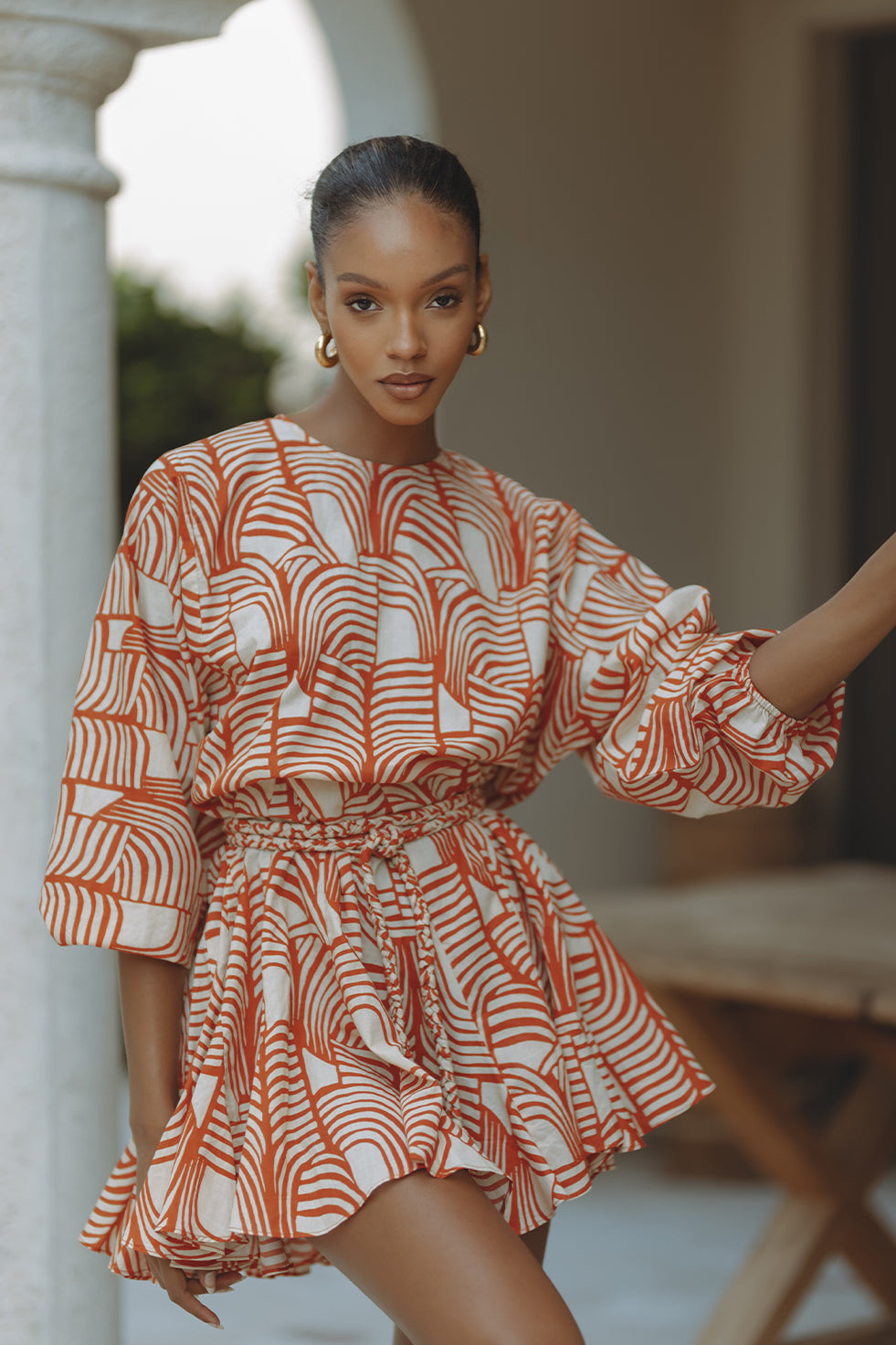 ZILPAH COTTON MINI DRESS - RUST MIRAGE