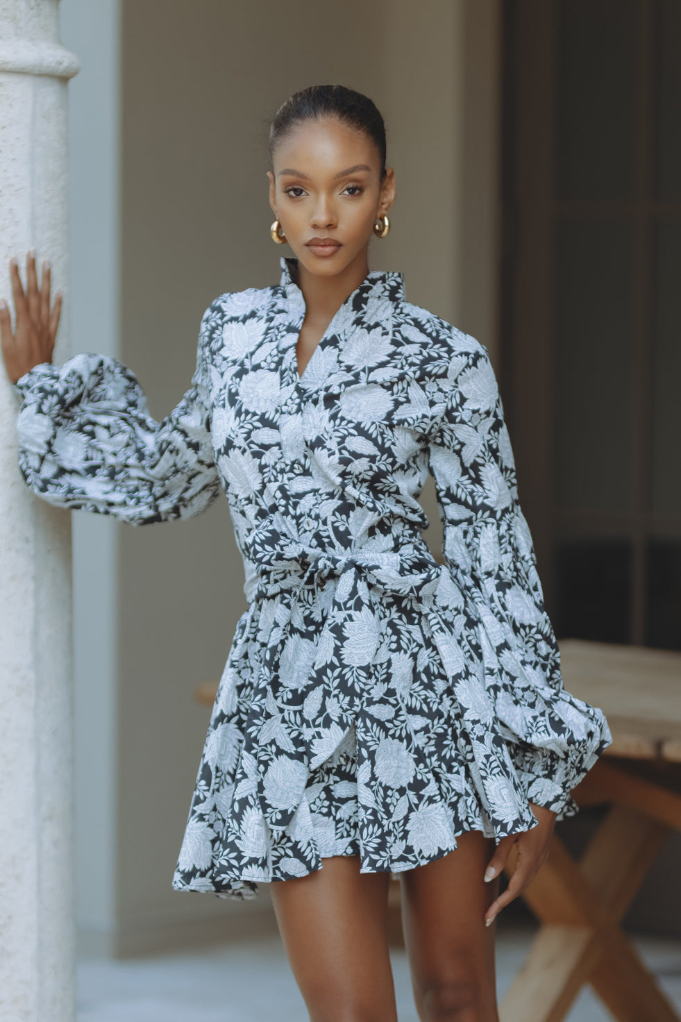 TESSA COTTON MINI DRESS - BOTANIC ETCH