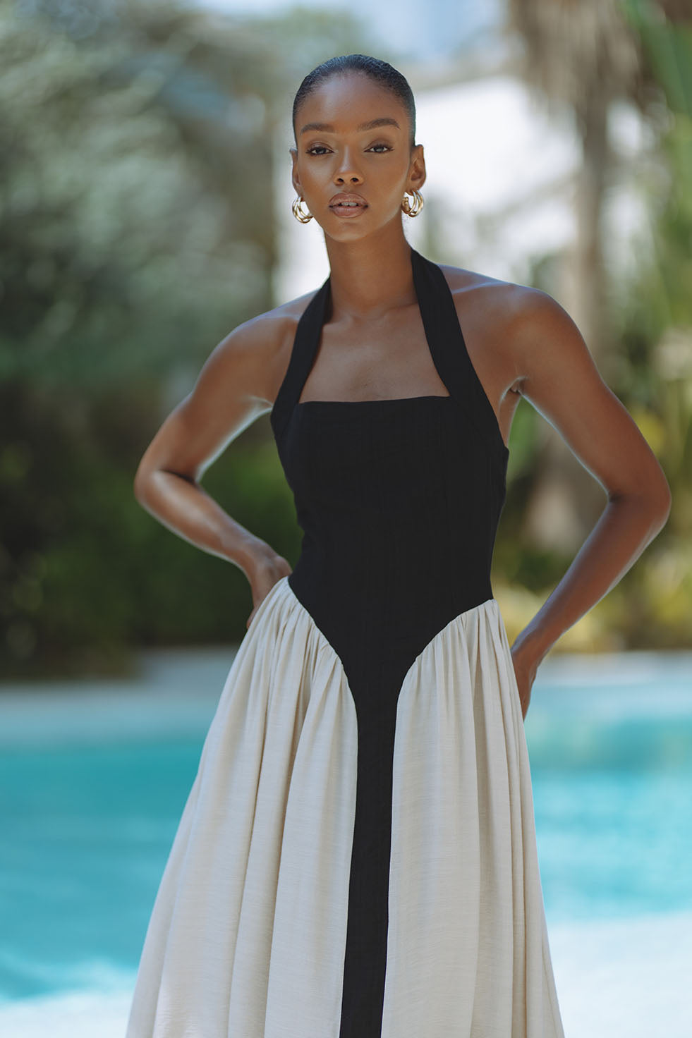 SAMMI MIDI DRESS - BLACK/CREAM