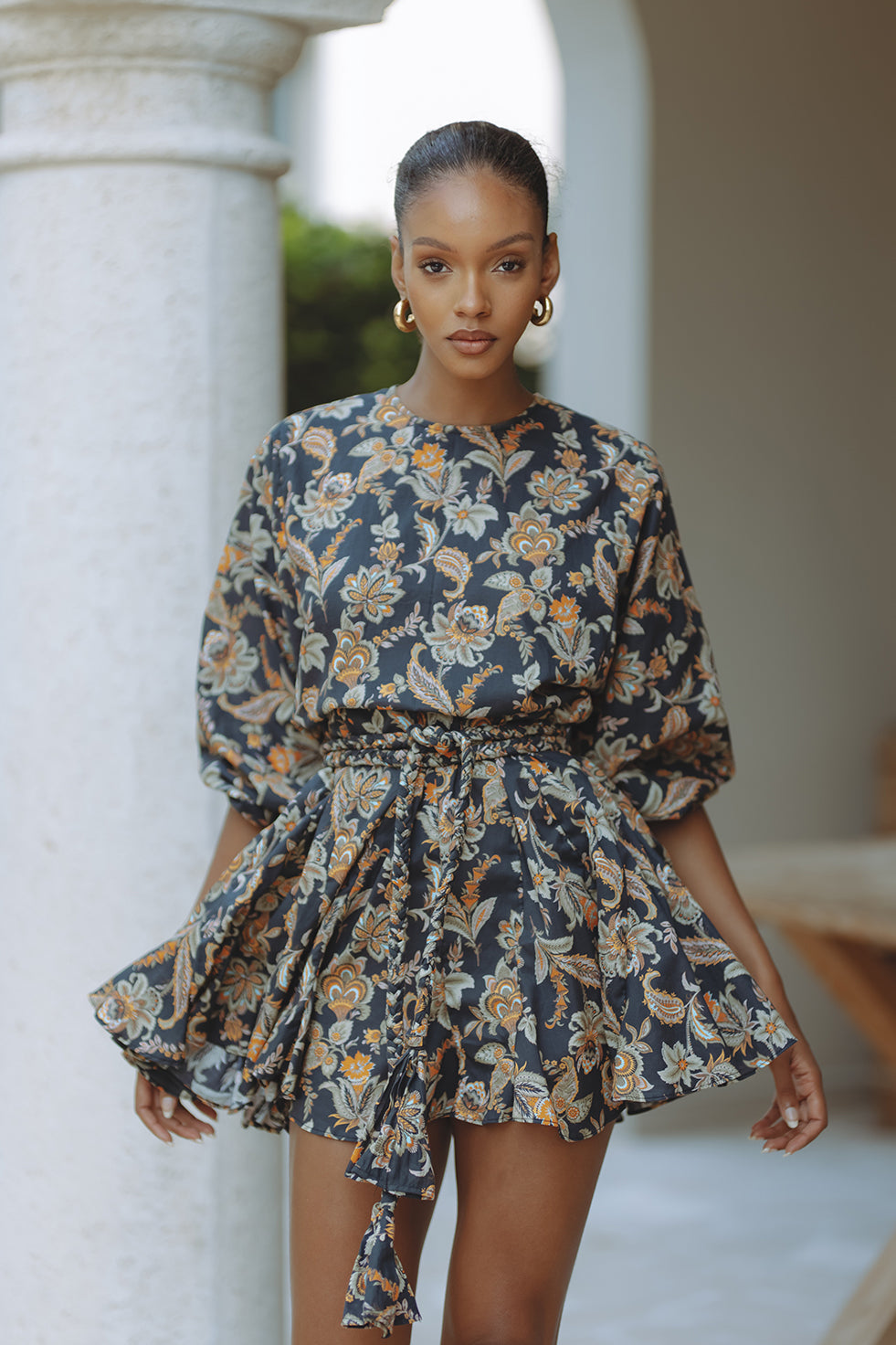 ZILPAH COTTON MINI DRESS - FLORAL BOHEME