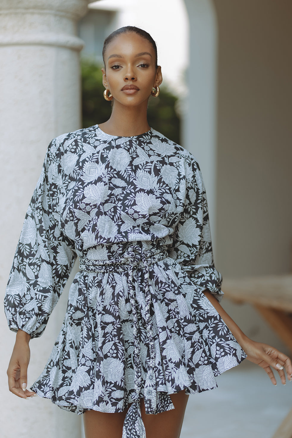 ZILPAH COTTON MINI DRESS - BOTANIC ETCH