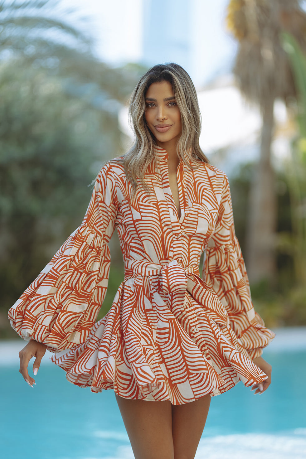 TESSA COTTON MINI DRESS - RUST MIRAGE