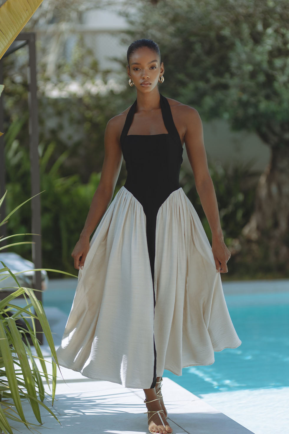 SAMMI MIDI DRESS - BLACK/CREAM