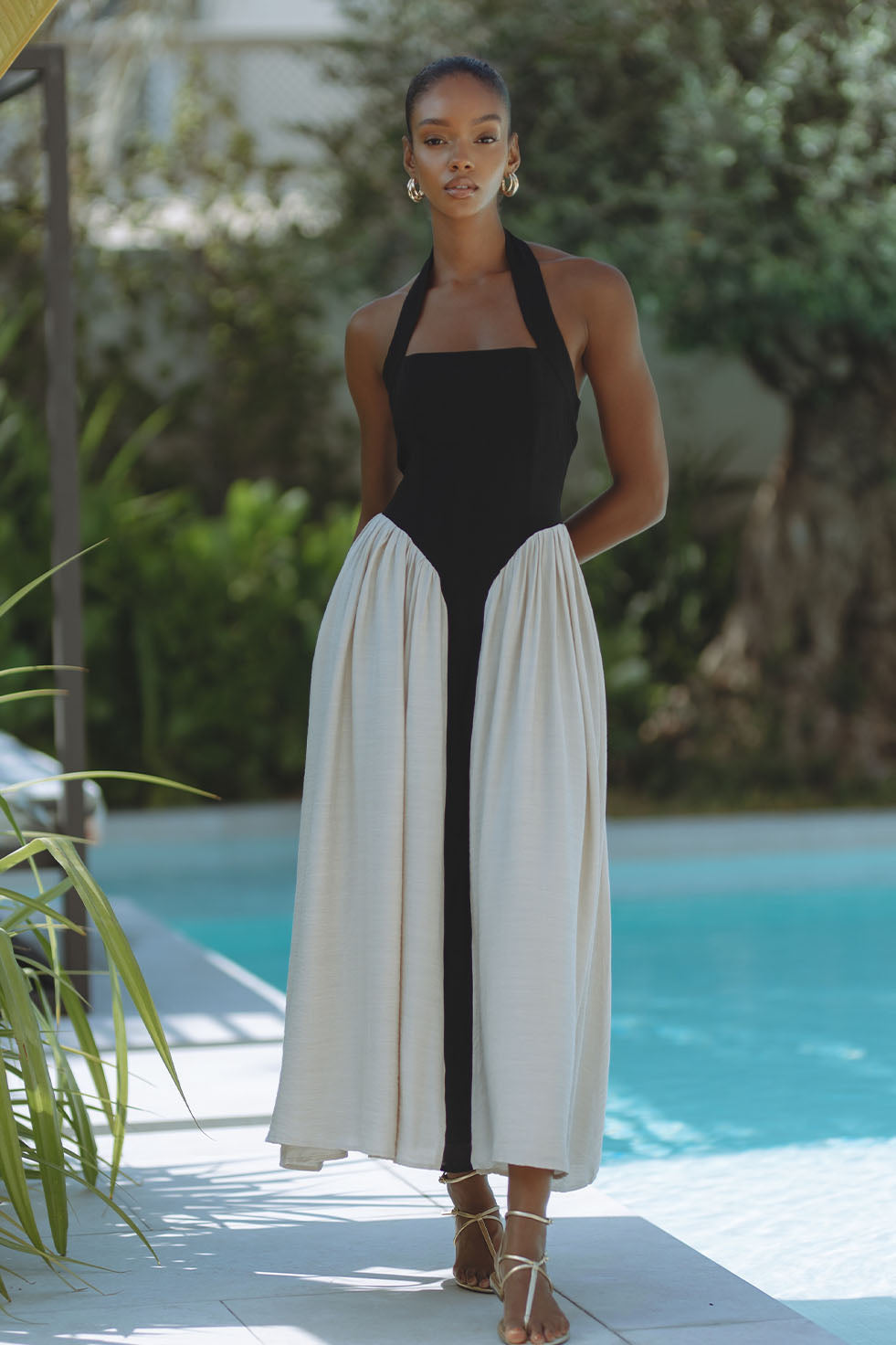 SAMMI MIDI DRESS - BLACK/CREAM