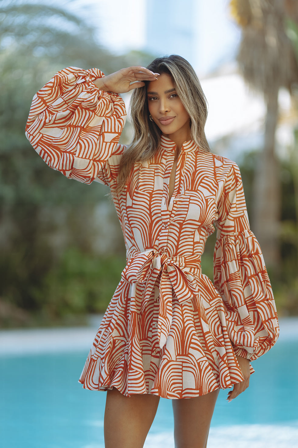 TESSA COTTON MINI DRESS - RUST MIRAGE