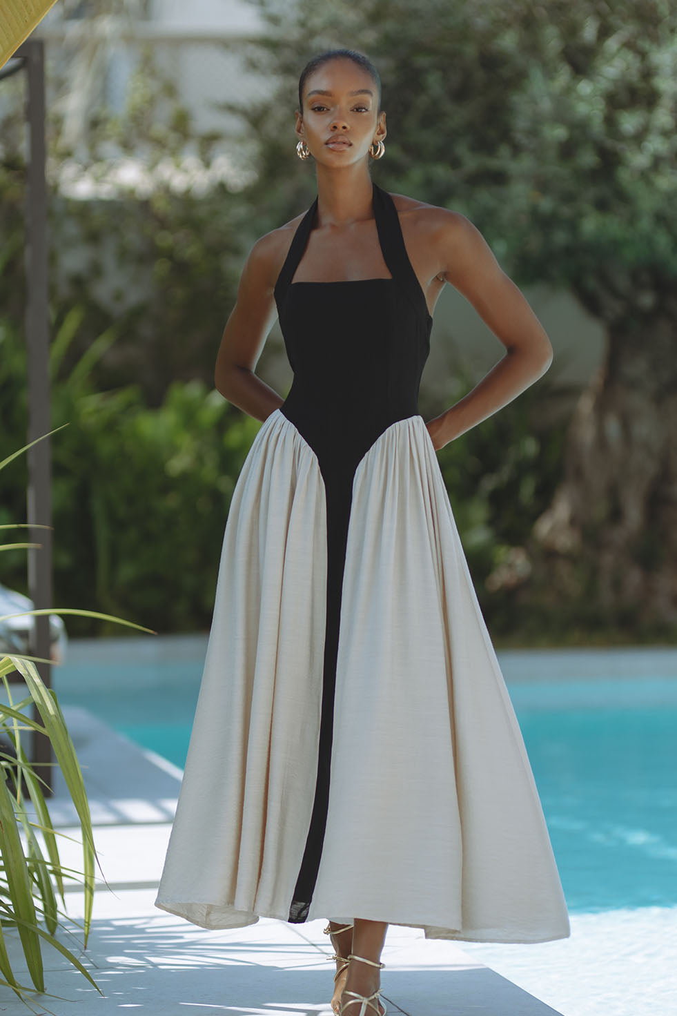 SAMMI MIDI DRESS - BLACK/CREAM