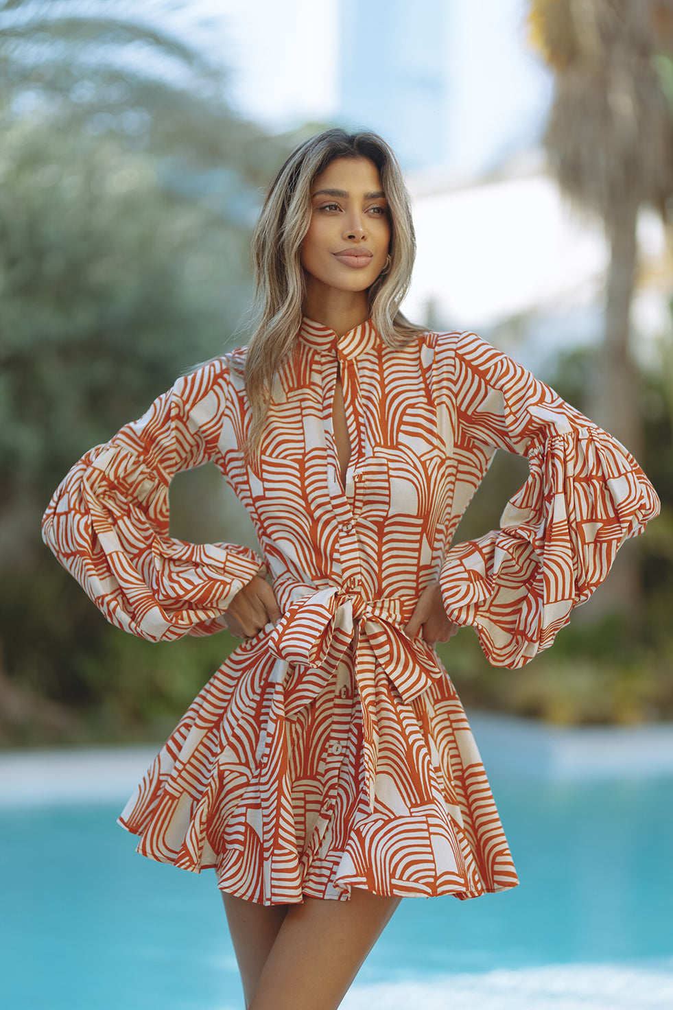 TESSA COTTON MINI DRESS - RUST MIRAGE