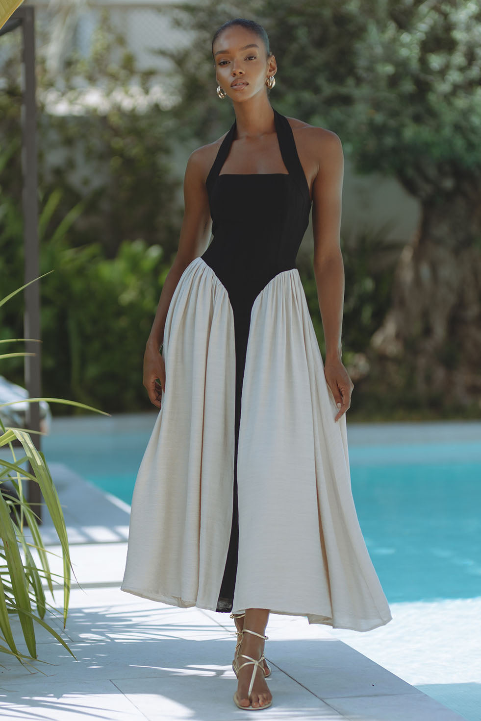 SAMMI MIDI DRESS - BLACK/CREAM