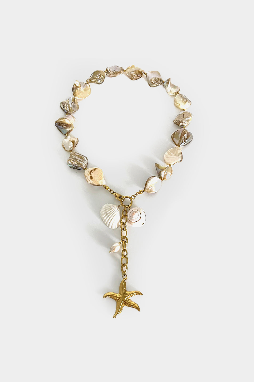 Titanium Steel Irregular Natural Shell Starfish Pendant Necklace