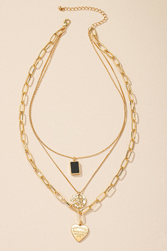 Metal Layered Heart Pendant Necklace