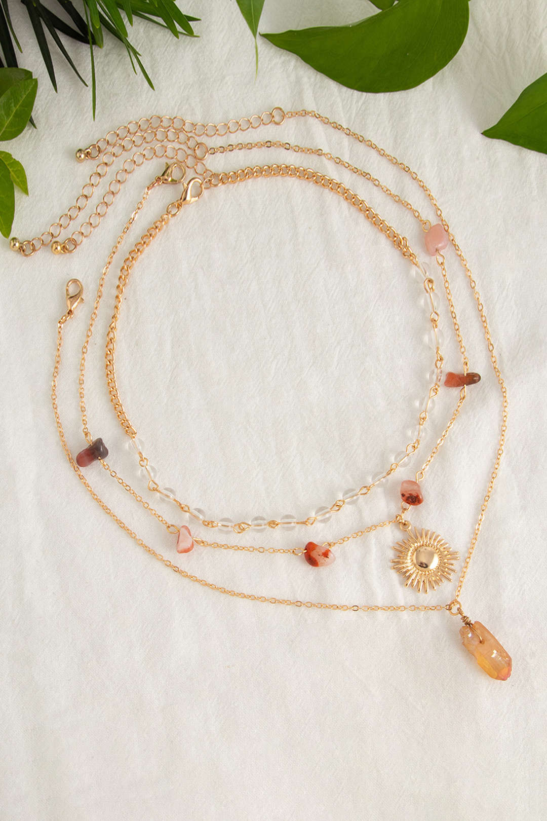 Stone Sunflower Bead Decor Metallic Necklace